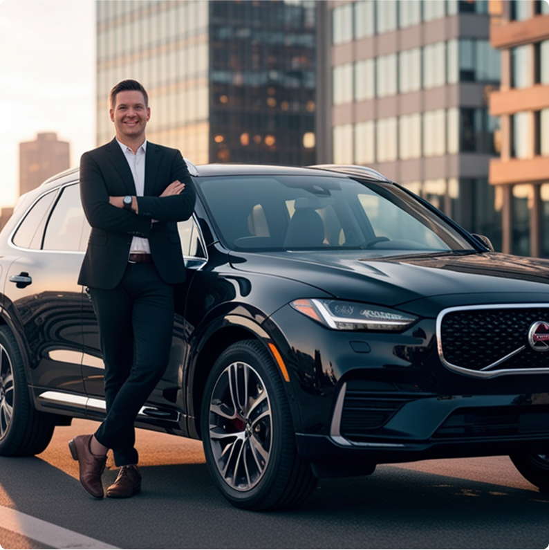 Professional chauffeur with luxury car